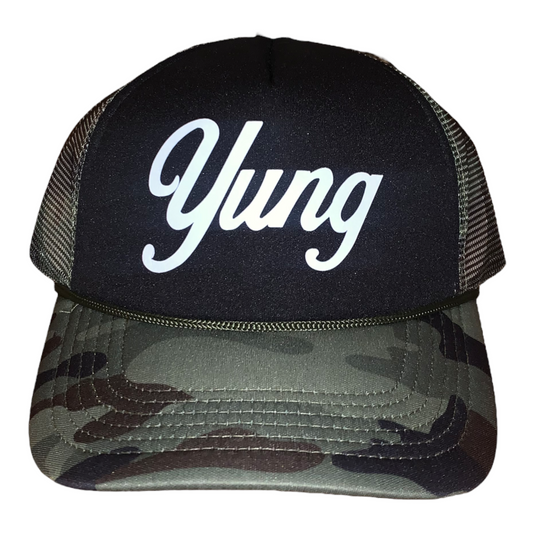 Yung Logo Forest Trucker Hat - Camo/Black