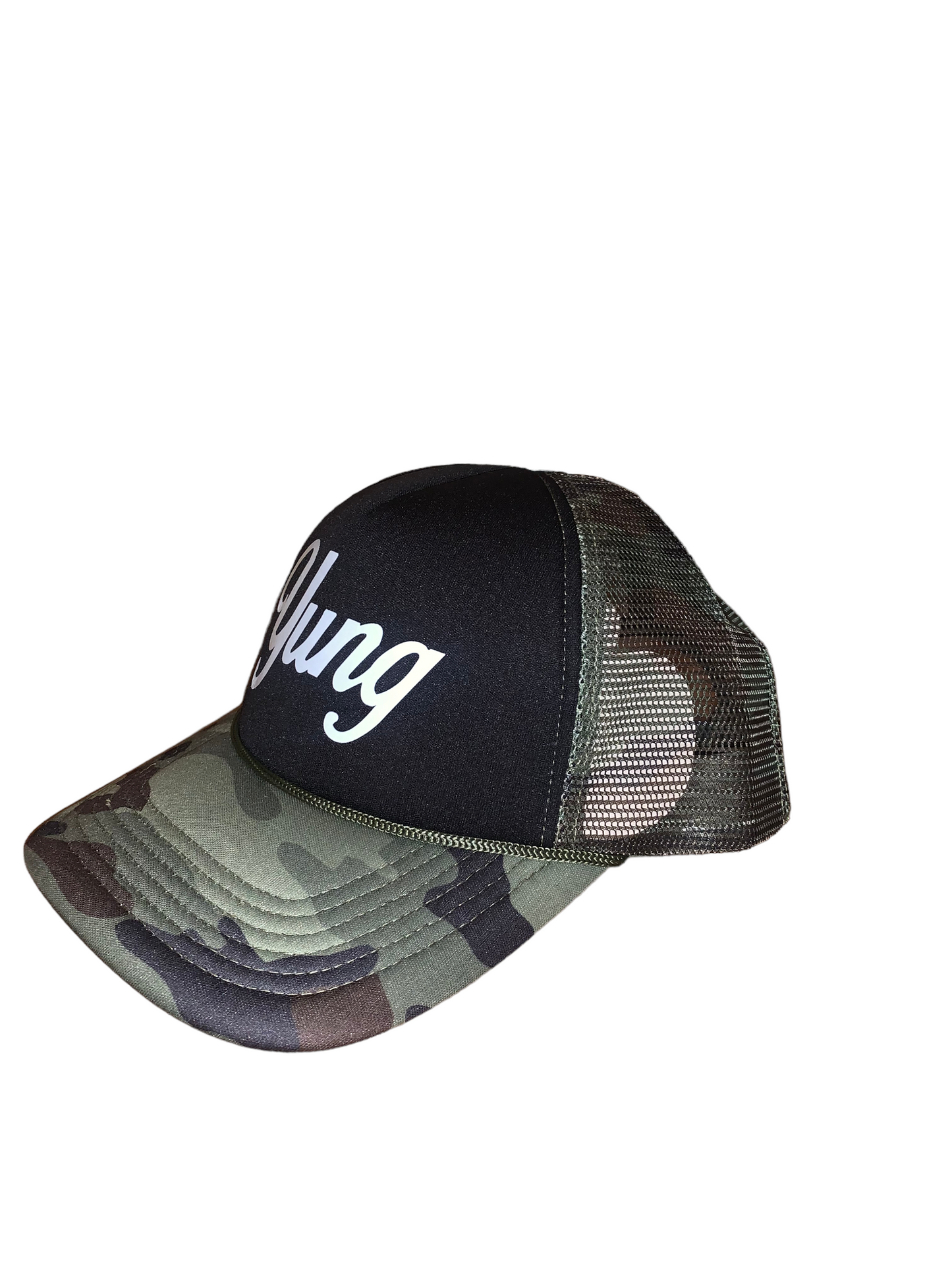 Yung Logo Forest Trucker Hat - Camo/Black