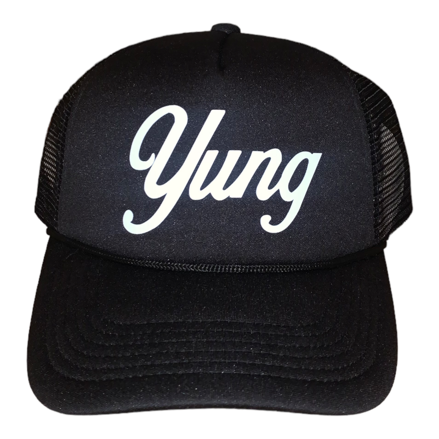 Yung Logo Night Trucker Hat - Black/Black